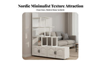 Room Divider Shelving Unit Display Shelf with Cabinet Freestanding Partition Shelf Hall Tree Bookshelf Sturdy Steel Frame Modern Wood Suitable for Living Room Entryway Bedroom
