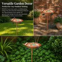 Timeless Bronze Feathered Friend Bath, 24cm×86cm Weather-Resistant Iron with Ground Post for Lawn Decor, Patio Decor