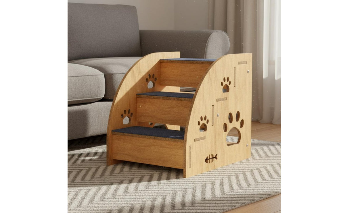 Non-Slip Dog Stairs Wear-Resistant Non-Slip Pet Steps Dog Stairs for High Bed Hardy Wood Wooden Pet Steps Paw Print Cutouts