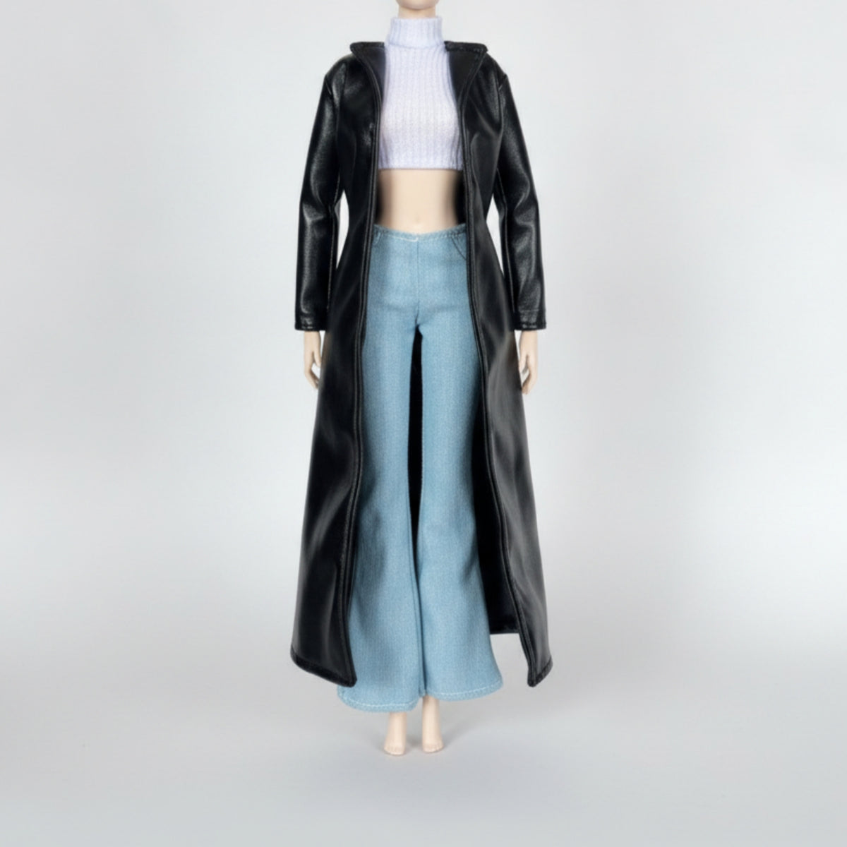 Faux-Leather Doll Coat with Pants Miniature Doll Jacket and Pants Set Hook-and-Loop Fasteners Apparel Elastic for Dress-up Play