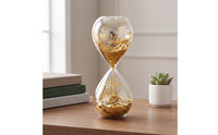 Shimmering Hourglass with Gold Glitter Elegant Decorative Hourglass Clear Tabletop Accent Aesthetic for Home Decorators, Minimalists, Living Room, Office, Study, Bedroom