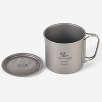 Outdoor Portable Cup Boil Water Folding Drinking Cup Camping Titanium Cup Pure Titanium Cup with Lid 600ml