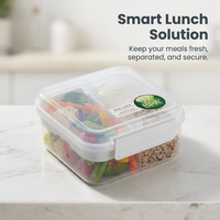 Sandwich Lunch Box for Adults, Double Layer with Compartments, Portable Food Container with Dividers for Picnic Outdoor, 1250ml White