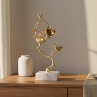 Steel Floral Sculpture Modern Marble Base Ornament Artistic Flower Statue Available Office, Entryway