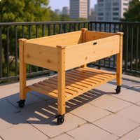 Wooden Garden Planter Box Slatted Shelf Raised Garden Bed uncoveredTop