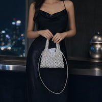 Beaded Handbag with Drawstring Pouch Compact Purse Small for Weddings