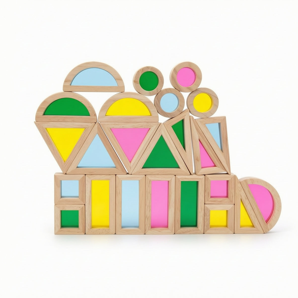 24 Pieces Blocks with Acrylic Inserts Child-Led Translucent Building Blocks Toy Natural Wood Open-Ended for Preschoolers