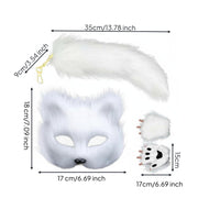 Soft Texture Animal Mask and Tail Set Fingerless Paw Gloves Furry Creature Mask and Tail Cute Design for Children, Adults, Carnival