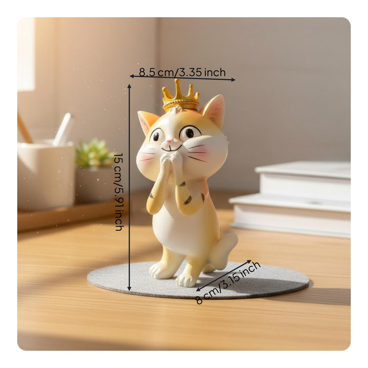Crowned Cat Figurine Whimsical Cartoon Resin Ornament Hand-Painted Details