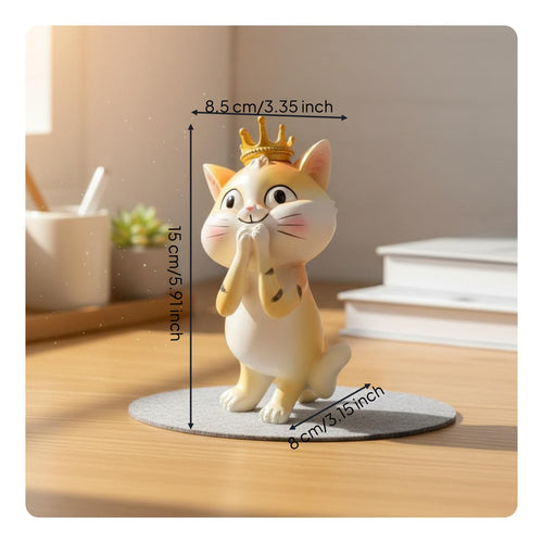 Crowned Cat Figurine Whimsical Cartoon Resin Ornament Hand-Painted Details
