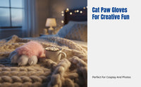 Plush Feline Paw Gloves, Cosplay Costume, Cute Creature Paw, Open Finger