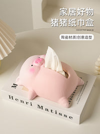 Lying Piggy Ceramic Tissue Box Cover for Living Room