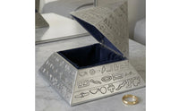 Pyramid Jewelry Box Engraved Pattern Tin Alloy Jewelry Box Open Interior