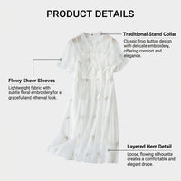 Chinese Dresses for Women Two Piece Traditional Embroidered Dress Set with Floral Pattern, Three Quarter Sleeve Casual Wear for Spring Summer