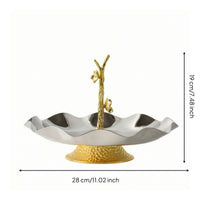 Decorative Tray with Pedestal Textured Bowl Silver for Home Decorators, Hosts