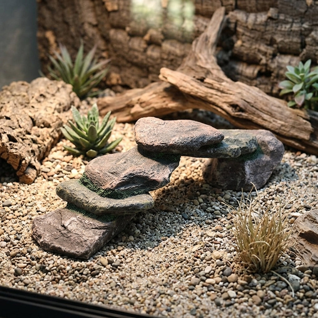 Snake Hide and Turtle Basking Ledge, Multi-Zone Hide Resin for Reptiles and Geckos, Realistic 33cm Ledge for Climbing and Basking