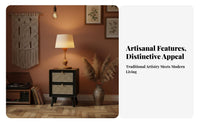 2-Drawer Rattan Nightstand Vintage design Bedside Cabinet Multi-Purpose for Home