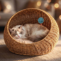 Rattan Design Feline Bed Moisture Resistant Feline Container Bed Handwoven