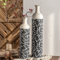Vintage Iron Floor Vase with Floral Design for Living Room Decor