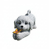 Dog Statue with Butterfly Realistic Dog Figurine Decor Lifelike for Balcony