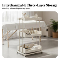 Salon Service Trolley Easy to Clean Cream Design Utility Cart Space Saving Utility Trolley with Wheels for Beauticians, Spa, Narrow Areas, Living Room
