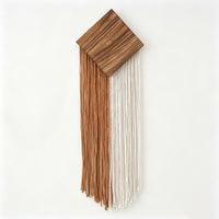 Bohemian Wood Wall Art with Fringe Handmade Macrame Wall Hanging Woven Boho Tapestry Cotton for Living Room, Bedroom, Entryway