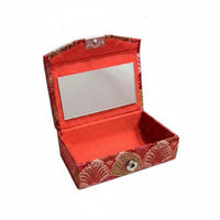 Brocade Lipstick Case Button Closure Mirror Lipstick Holder Compact Mirror Makeup Box for Everyday Purse Use