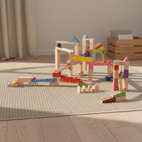 100 Pieces Wooden Marble Run Parent-Child Interaction Ball Track Building Blocks Paint Block Set for Children