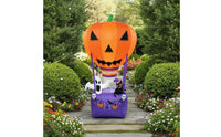 Outdoor Jack-O'-Lantern Balloon with Basket Lighted Pumpkin Inflatable with Ghost Illuminated Inflatable Hot Air Balloon Inflate for Homeowners, Party Hosts, Yard, Garden