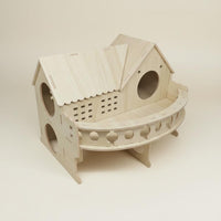 Wooden Hamster House Chew Resistant 2-Story Pet Hut Easy Assembly