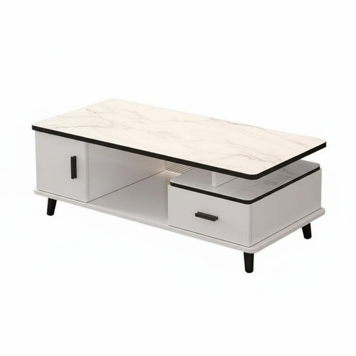 Coffee Table with Storage Marble Pattern Top Rectangular Coffee Table with Compartments Minimalist Furniture Living Room Furniture for Homeowners