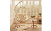 Rattan-Style Hanging Basket Chair with Stand Woven Hanging Chair with Stand Freestanding Furniture Sturdy for Balcony