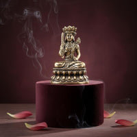 Brass Ākāśagarbha Bodhisattva Statue Collectible Akasagarbha Bodhisattva Figurine Seated Religious Sculpture Handmade for Altar
