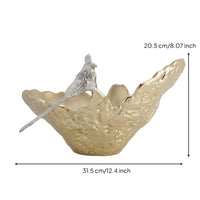 Bowl with Bird Ornament Wavy-Rimmed Sculptural Aluminum Bowl Lustrous