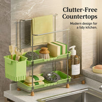 Bathroom Sink and Organizer for Kitchen with Drain Basket, Wall Mounted Double Layer Sponge Holder for Home Cooks, Under Organization