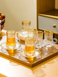 Foil Embossed Glass Coffee Cup with Lid (6-Piece Set)
