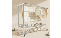 Stainless Steel Clothes Drying Rack Floor-Standing Clothes Drying Rack with Wheels Double Rod Multi-Tier for Families, Apartment Dwellers, Laundry Room, Balcony