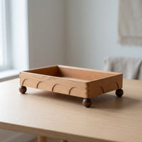 Wooden Tray with Feet Rectangular Wooden Storage Tray Open-Top Desktop Organizer for Entryway