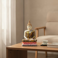 Buddha Statue with Lotus Base Resin Seated Buddha Statue Gold Accents for Desk