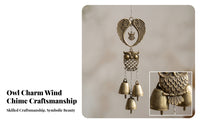 Antique Brass Finish Owl Wind Chime Hanging Bells Owl Bell Ornament Indoor Outdoor Home Decor Soft Relaxing Sound