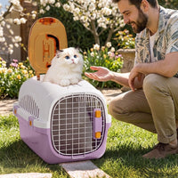 Hard Cat Carrier Pet Carrier Bag with Wire Front Door, Cat Travel Bag, Striped Pattern Outdoor Sided Pet Carrier for Car Use