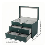 Eyewear Box with Clear Window Multi-Compartment Glasses Storage Box Leather-Like