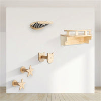 Wall Mounted Cat Shelf and Moon Perch, Solid Wood Cat Furniture for Indoor Pets, 2-Piece Simple Design Saving DIY Shelves for Medium Size Cats