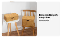 With Lid Faux Rattan Storage Box Long-Lasting Plastic Wicker Bin Washable for Families, Homeowners, Bedroom, Cabinet, Living Room