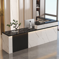 L-Shaped Front Counter High-Gloss Varnished Finish Commercial Cashier Desk Sturdy Construction L-Shaped Reception Desk for Receptionists, Lobby
