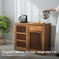 Wooden Tea Brewing Cabinet Chinese Design Living Room Furniture Space Saving Easy Assembly for Homeowners, Families, Home Office