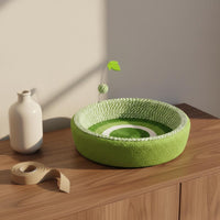 Woven Feline Scratch Bed Round Feline Scratcher Bed Handwoven