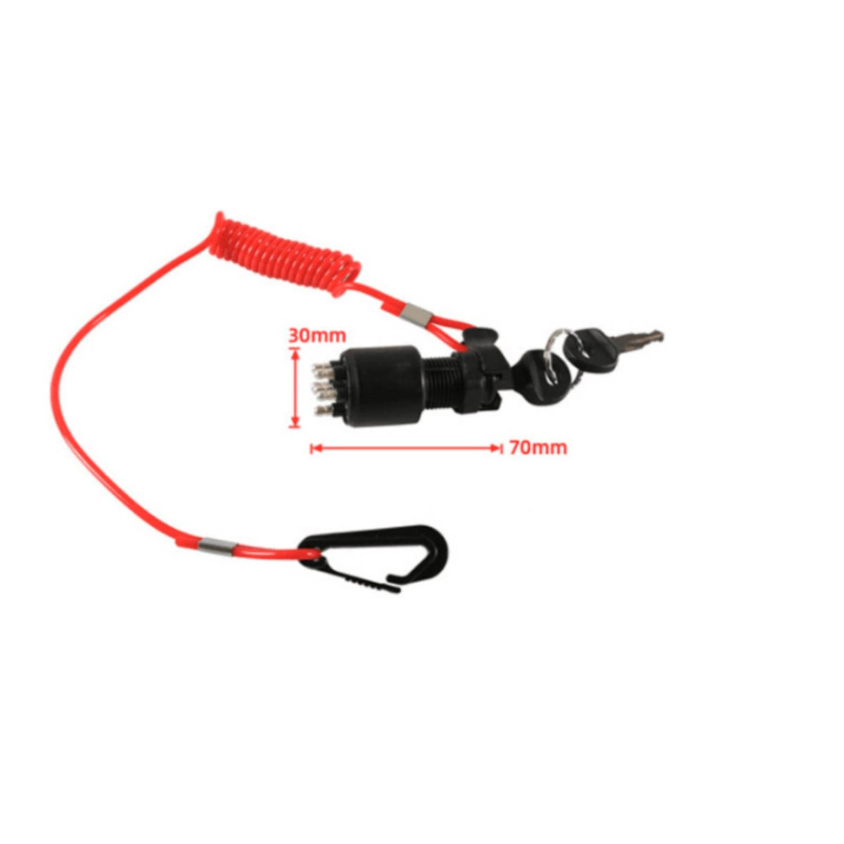 Coiled Safety Tether Outboard Engine Key Switch Cylindrical Housing Boat Part Black