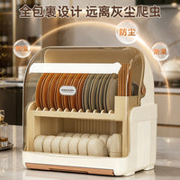 Multifunctional Double-Layer Dish Drying Rack with Lid, Kitchen Storage Organizer