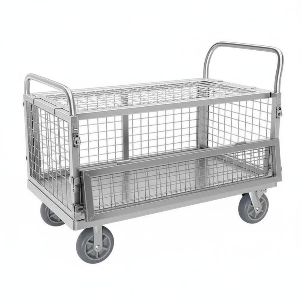 Folding Trolley with Fence Quiet-Roll Rotating Casters Foldable Utility Wagon Space-Saving Sturdy Duty for Vendors, Workshop